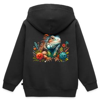 Leguan - Kinder Premium Organic Zip Hoodie - Schwarz - Hinten - AI Model Kid Male (0cm)