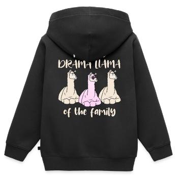 Drame lama rose dire drame lama de la famille - Sweat Premium à capuche zippé enfant bio - noir - Dos - AI Model Kid Male (0cm)
