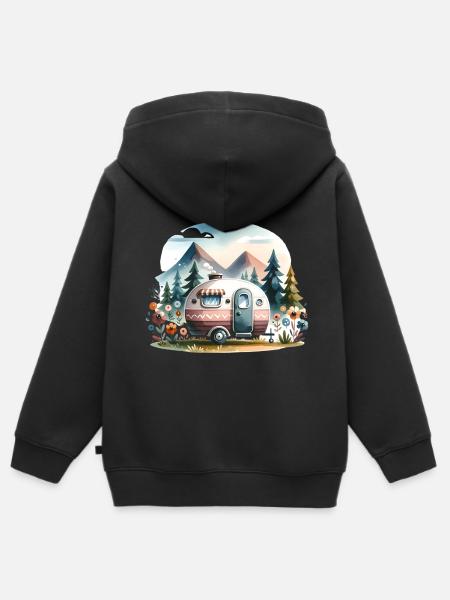Camping Wohnwagen - Premium børne zip-hættetrøje økologisk - sort