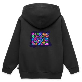neonglitzernden, nostalgisch,Popkultur,retro - Kinder Premium Organic Zip Hoodie - Schwarz - Hinten - AI Model Kid Male (0cm)