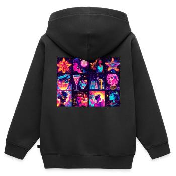 neon, nostalgischen ,Popkultur,retro,leuchtreklame - Kinder Premium Organic Zip Hoodie - Schwarz - Hinten - AI Model Kid Male (0cm)