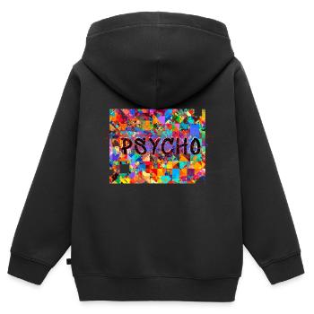 Motif, Pop Art, Psycho, Psychédélique - Sweat Premium à capuche zippé enfant bio - noir - Dos - AI Model Kid Male (0cm)