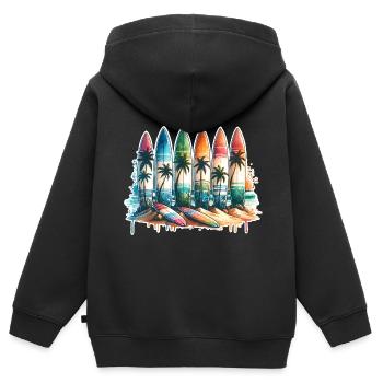 Surfeurs - Sweat Premium à capuche zippé enfant bio - noir - Dos - AI Model Kid Male (0cm)
