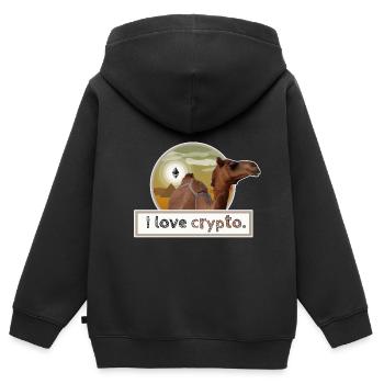 I LOVE CRYPTO Ethereum desert pyramid funny cool - Sweat Premium à capuche zippé enfant bio - noir - Dos - AI Model Kid Male (0cm)