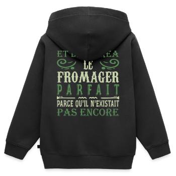 Fromager Cadeau Drôle Fromage Fromagerie - Sweat Premium à capuche zippé enfant bio - noir - Dos - AI Model Kid Male (0cm)