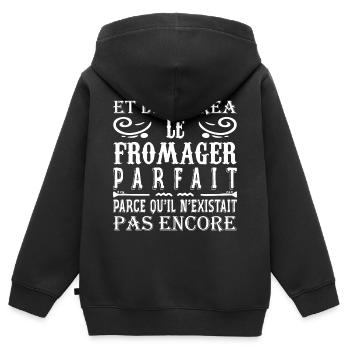 Fromager Cadeau Drôle Fromage Fromagerie - Sweat Premium à capuche zippé enfant bio - noir - Dos - AI Model Kid Male (0cm)