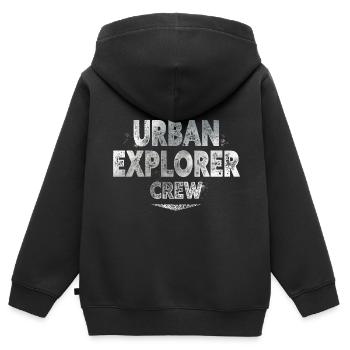 Explorateur urbain - Sweat Premium à capuche zippé enfant bio - noir - Dos - AI Model Kid Male (0cm)