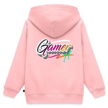Jeux de joueurs - Sweat Premium à capuche zippé enfant bio - rose - Dos - AI Model Kid Female (0cm)