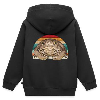 Crapaud rétro - Sweat Premium à capuche zippé enfant bio - noir - Dos - AI Model Kid Male (0cm)