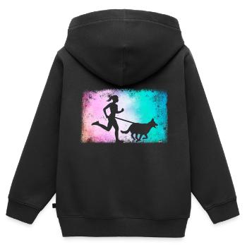 Canicross Runner Cross Country Canicross Filles - Sweat Premium à capuche zippé enfant bio - noir - Dos - AI Model Kid Male (0cm)
