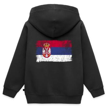 Drapeau serbe Serbie Drapeau serbe - Sweat Premium à capuche zippé enfant bio - noir - Dos - AI Model Kid Male (0cm)