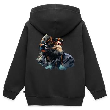 Gamer Chimp mit Headset - Kinder Premium Organic Zip Hoodie - Schwarz - Hinten - AI Model Kid Male (0cm)