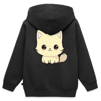 chat chibi - Sweat Premium à capuche zippé enfant bio - noir - Dos - AI Model Kid Male (0cm)