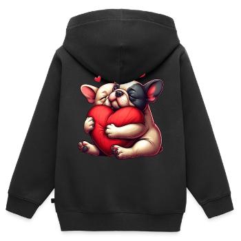 Cadeaux de Saint-Valentin Frenchie - Sweat Premium à capuche zippé enfant bio - noir - Dos - AI Model Kid Male (0cm)