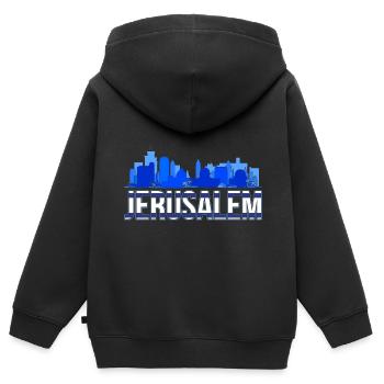 Jérusalem cadeau israélien Israël - Sweat Premium à capuche zippé enfant bio - noir - Dos - AI Model Kid Male (0cm)