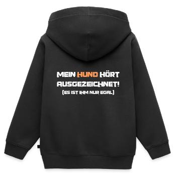 Lustiger Spruch Mein Hund hört ausgezeichnet - Kinder Premium Organic Zip Hoodie - Schwarz - Hinten - AI Model Kid Male (0cm)