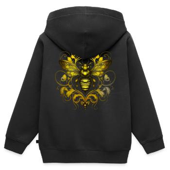 Biene, Hummel, Insekt, floral, Muster, Ornamente - Kinder Premium Organic Zip Hoodie - Schwarz - Hinten - AI Model Kid Male (0cm)
