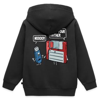 Disquette & cadeau clé USB pour les geeks d’ordinateur - Sweat Premium à capuche zippé enfant bio - noir - Dos - AI Model Kid Male (0cm)