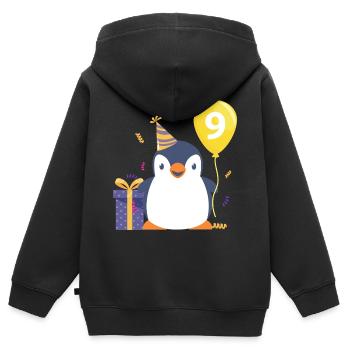 Pinguin mit Luftballon und Geschenk 9.Geburtstag - Kinder Premium Organic Zip Hoodie - Schwarz - Hinten - AI Model Kid Male (0cm)