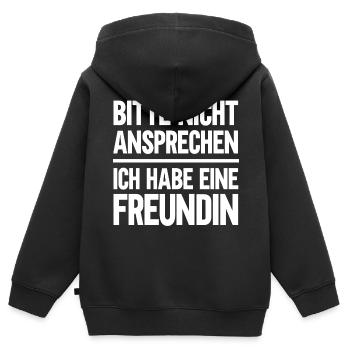 Bitte nicht ansprechen ich habe eine Freundin - Kinder Premium Organic Zip Hoodie - Schwarz - Hinten - AI Model Kid Male (0cm)