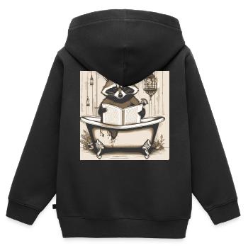 Waschbär,Zeitung, im Bad, lesen,poster - Kinder Premium Organic Zip Hoodie - Schwarz - Hinten - AI Model Kid Male (0cm)