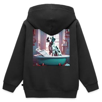 Dalmatien dans la baignoire, lecture du journal, rétro - Sweat Premium à capuche zippé enfant bio - noir - Dos - AI Model Kid Male (0cm)