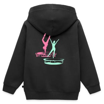 trampoline, sport, lycée, gymnaste, illustration - Sweat Premium à capuche zippé enfant bio - noir - Dos - AI Model Kid Male (0cm)