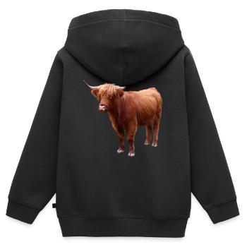 Schottisches Hochlandrind - Kinder Premium Organic Zip Hoodie - Schwarz - Hinten - AI Model Kid Male (0cm)