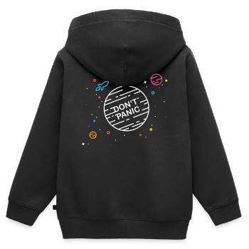 Don't Panic - Kinder Premium Organic Zip Hoodie - Schwarz - Hinten - AI Model Kid Male (0cm)