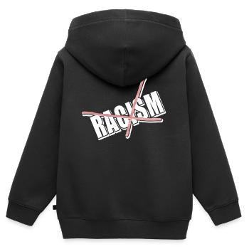 Contre le racisme - Sweat Premium à capuche zippé enfant bio - noir - Dos - AI Model Kid Male (0cm)