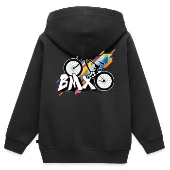 BMX Bicyclette - Urbaninme - Kinder Premium Organic Zip Hoodie - Schwarz - Hinten - AI Model Kid Male (0cm)