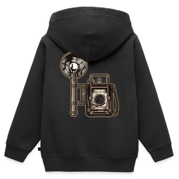 Retro Analog Kamera mit Blitz Fotografie - Kinder Premium Organic Zip Hoodie - Schwarz - Hinten - AI Model Kid Male (0cm)