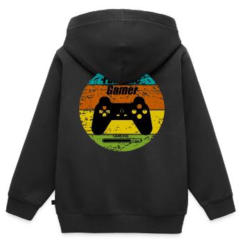 Gamer - Kinder Premium Organic Zip Hoodie - Schwarz - Hinten - AI Model Kid Male (0cm)