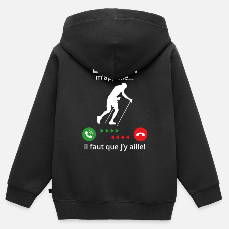 le trail m'appelle il faut que j'y aille ! - Sweat Premium à capuche zippé enfant bio - noir