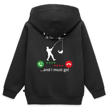 Die Fischerei ruft mich an... Ich muss los! - Kinder Premium Organic Zip Hoodie - Schwarz - Hinten - AI Model Kid Male (0cm)