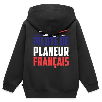 Pilote de vol à voile France | Planeur Cadeau - Sweat Premium à capuche zippé enfant bio - noir - Dos - AI Model Kid Male (0cm)