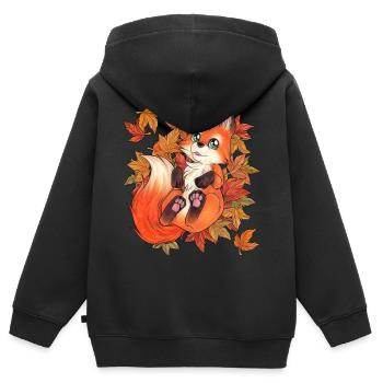 Herbst Fuchs mit bunten Laub goldene Jahreszeit - Kinder Premium Organic Zip Hoodie - Schwarz - Hinten - AI Model Kid Male (0cm)
