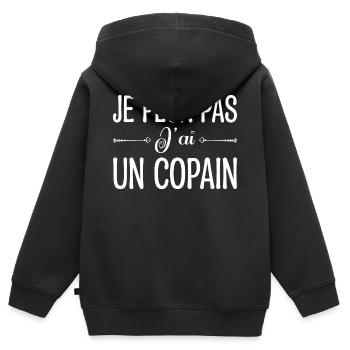 Je peux pas j'ai un copain. cadeau copain, copine. - Sweat Premium à capuche zippé enfant bio - noir - Dos - AI Model Kid Male (0cm)