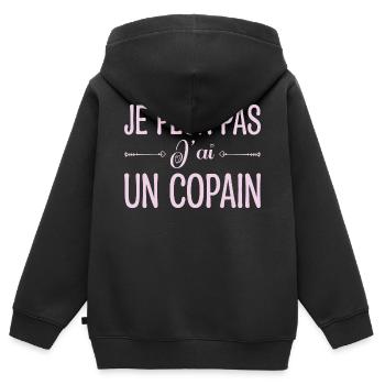 Je peux pas j'ai un copain. cadeau copain, copine. - Sweat Premium à capuche zippé enfant bio - noir - Dos - AI Model Kid Male (0cm)