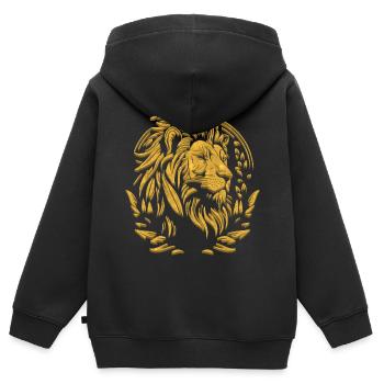 Goldener Löwe | Lion Head Gold - Kinder Premium Organic Zip Hoodie - Schwarz - Hinten - AI Model Kid Male (0cm)