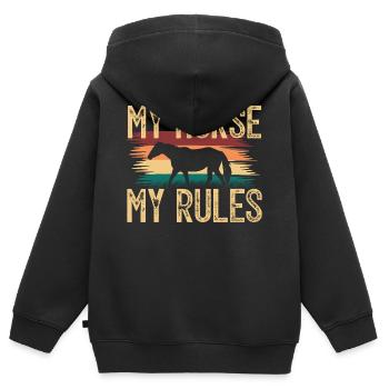 Mein Pferd, Meine Regeln. Rittergeschenk . Reiterin. - Kinder Premium Organic Zip Hoodie - Schwarz - Hinten - AI Model Kid Male (0cm)
