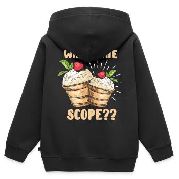 What is the scope of funny ice cream clothing - Kids Premium Organic Zip-up Hoodie - black - Back - AI Model Kid Male (0cm)