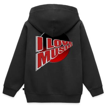 Ich liebe Musik - du auch? - Kinder Premium Organic Zip Hoodie - Schwarz - Hinten - AI Model Kid Male (0cm)