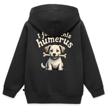 Ich habe diesen Humerus gefunden - Kinder Premium Organic Zip Hoodie - Schwarz - Hinten - AI Model Kid Male (0cm)