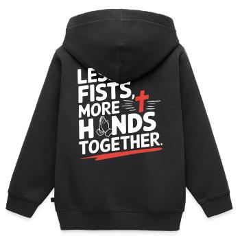 Less Fists More Hands Together Gebet - Kinder Premium Organic Zip Hoodie - Schwarz - Hinten - AI Model Kid Male (0cm)