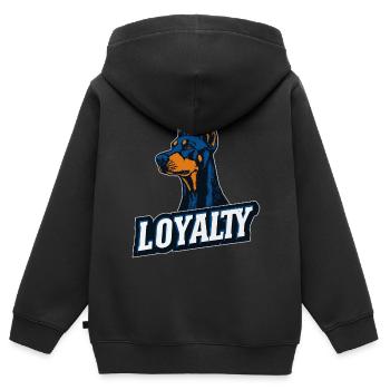 Dobermann – Symbol der Loyalität | LOYALTY - Kinder Premium Organic Zip Hoodie - Schwarz - Hinten - AI Model Kid Male (0cm)