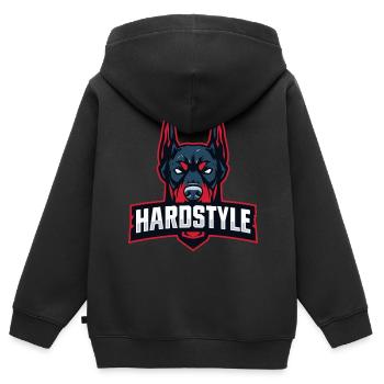 Tête de doberman – HARDSTYLE - Sweat Premium à capuche zippé enfant bio - noir - Dos - AI Model Kid Male (0cm)