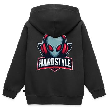 HARDSTYLE Alien Headphone Motif - Sweat Premium à capuche zippé enfant bio - noir - Dos - AI Model Kid Male (0cm)