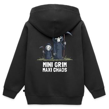 Kleiner Grim – Der Sensenmann des Chaos - Kinder Premium Organic Zip Hoodie - Schwarz - Hinten - AI Model Kid Male (0cm)