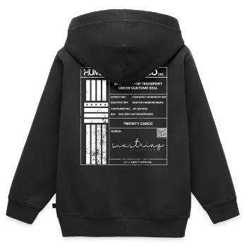 Étiquette d’expédition, blanche - Sweat Premium à capuche zippé enfant bio - noir - Dos - AI Model Kid Male (0cm)